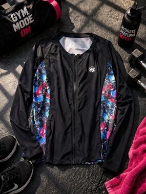 Colorblock Splatter Athletic Zip Jacket Gym Workout Size 2XL